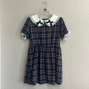 Xia Mi Women’s Cute Plaid Baby Doll Mini Dress Short Sleeve Size Small